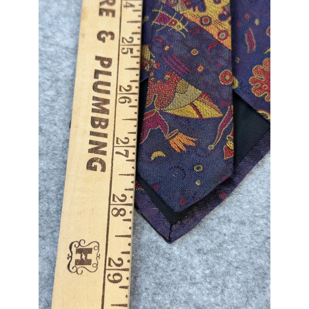 Paul Bri Mens Purple Gold Red Abstract Novelty Print 100% Silk Necktie RN‎ 81581